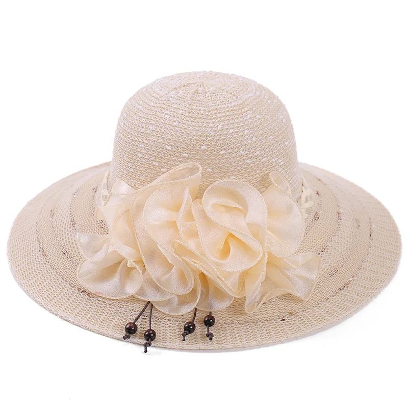 

New knitted Beaded hat with big flower and Big Brim