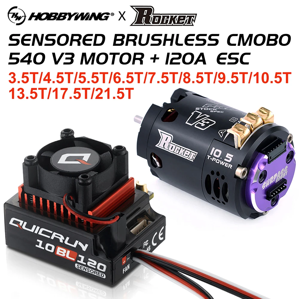 RC Motor Hobbywing 10BL120 ESC Rocket 540 V3 Motor Sensored Brushless Combo for 1/10 Drift RC Car