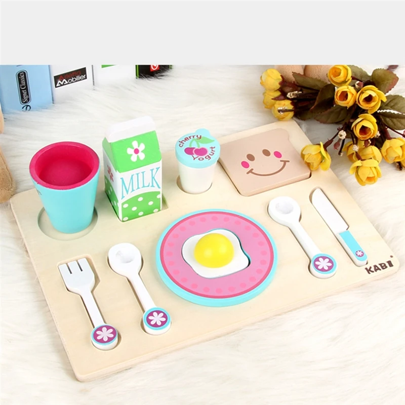 

Simulation Breakfast Pretend Play Kitchen Toy Children Kids Girl Fun Play House Wood Combination Educational Toys Children Gifts