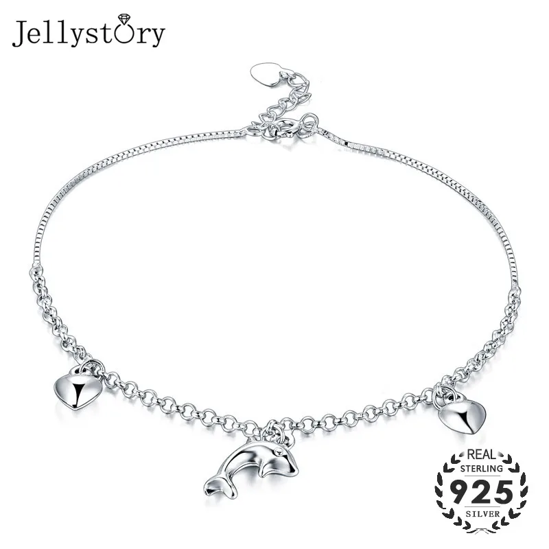 

Jellystory Trendy 925 Sterling Silver Anklet with Heart-shape Dolphin for Women Wedding Engagement Party Gift Jewelry Wholesale