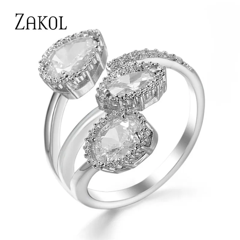 ZAKOL 5 цветов CZ цирконий кристалл лист Открытое кольцо модное слеза палец для