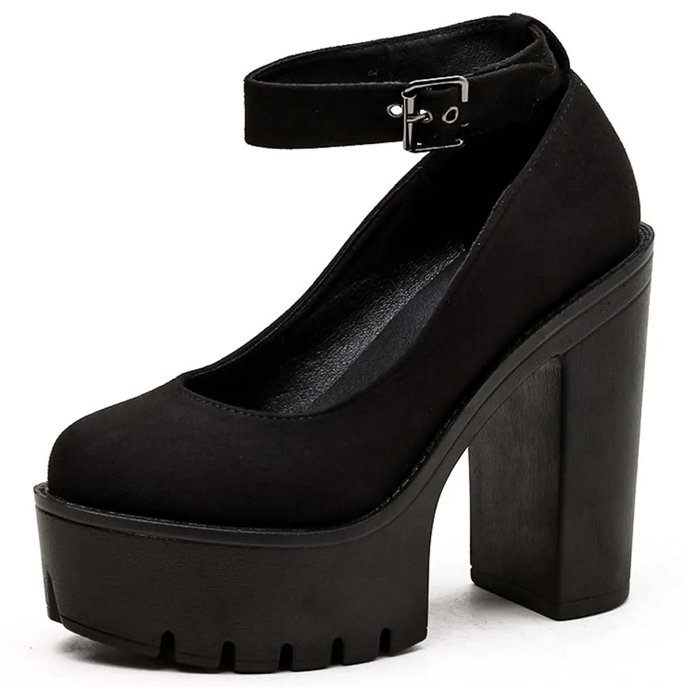 

RIBETRINI New Arrival Ladies Black Buckle Strap Platform High Heel Shoes Women Pumps Office Lady Fashion Design Pumps