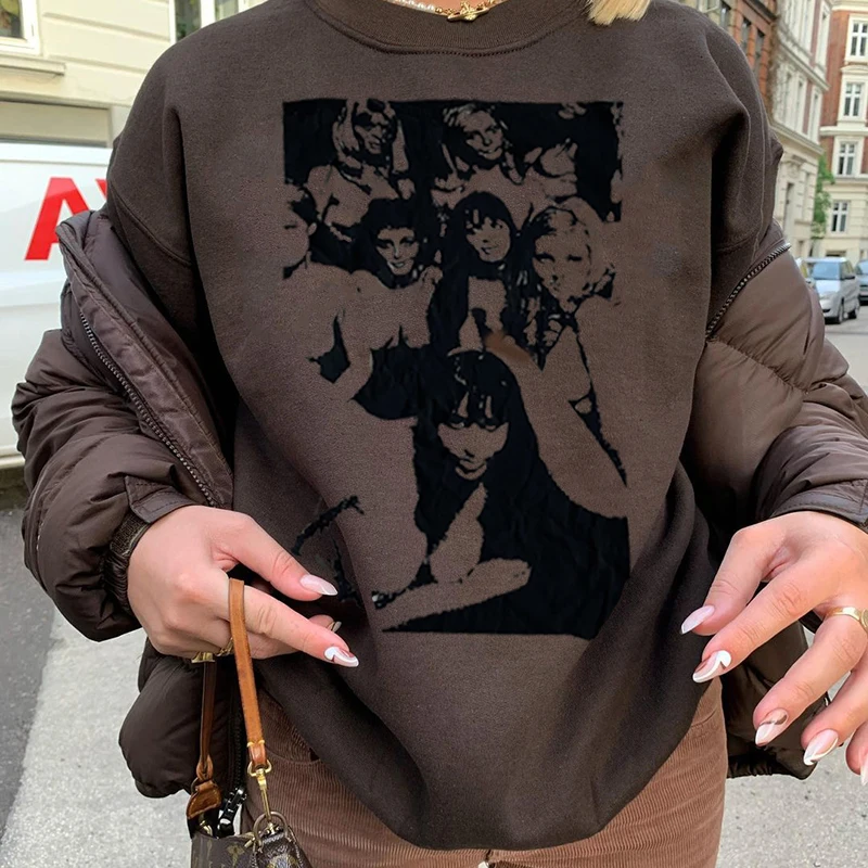 

Y2K Portrait Print Sweatshirts Grunge Oversized Women Autumn Coat Female 90S Vintage E-Harajuku Hoodies Clothes 2021 Harajuku