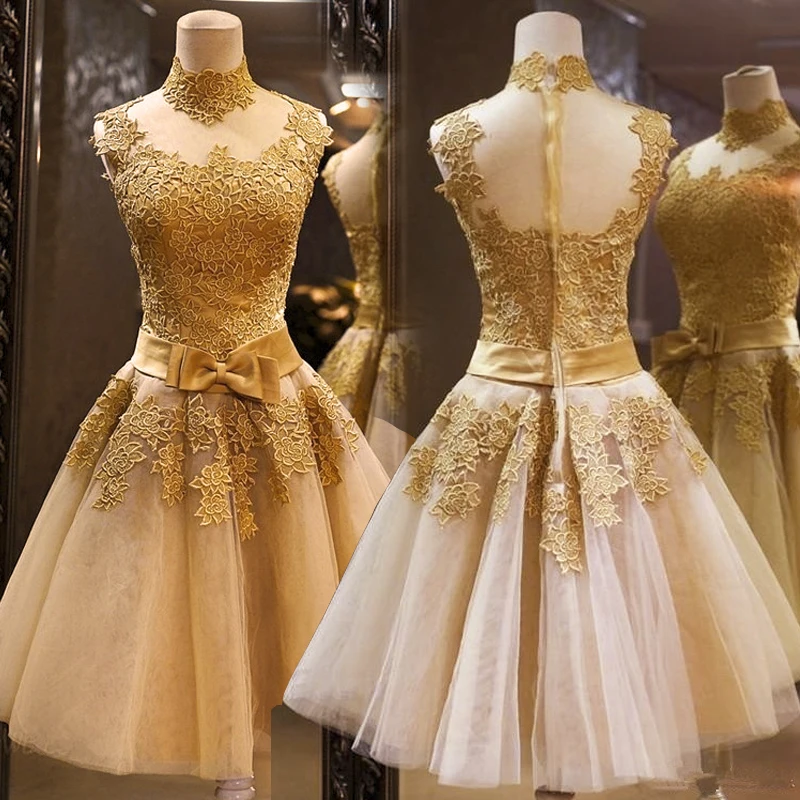 Elegant Gold Lace Evening Dress Short Formal Custom Party Dresses Fast Delivery | Свадьбы и торжества