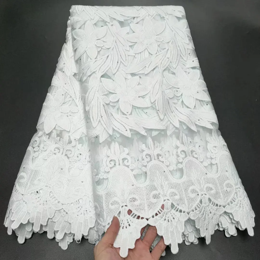 

5Yards White African Tulle Lace Fabric French Net Mesh Material 2021 Nigerian Embroidered Cord Lace Cloth For Bride Dress TN10