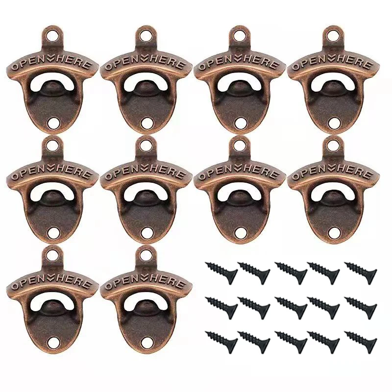 

10 Packs Beer Bottle Opener Wall Mounted Tools Bar Decor Cafe BBQ Open Here Vintage Retro Alloy Beer Openers Kitchen Accessories