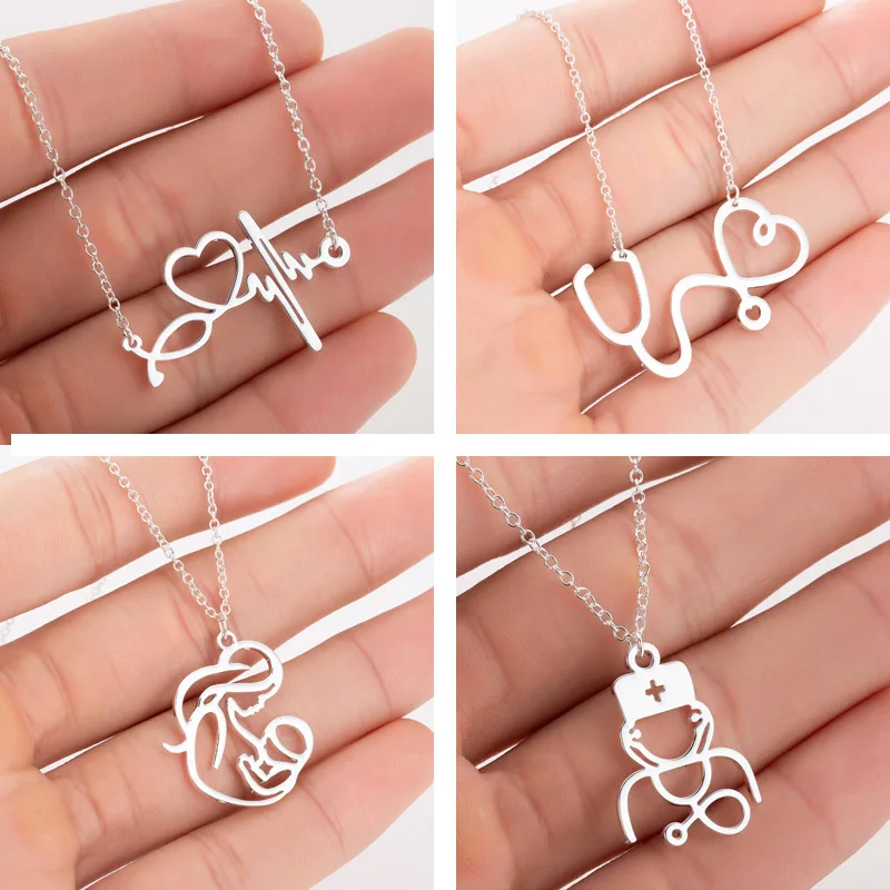Минималистичное медицинское оборудование медсестры сердце ожерелье в виде