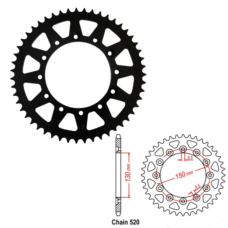 

Motorcycle Rear Sprocket 520 40T 41T 42T 43T 47T 48T 50T 51T For Honda CBR250 XL400 XR600 XR500 XL250 CL250 Yamaha WR450 600 RC
