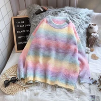 rainbow striped sweater pullover womens autumn 2020 new loose academic style lazy wind sweater top thin