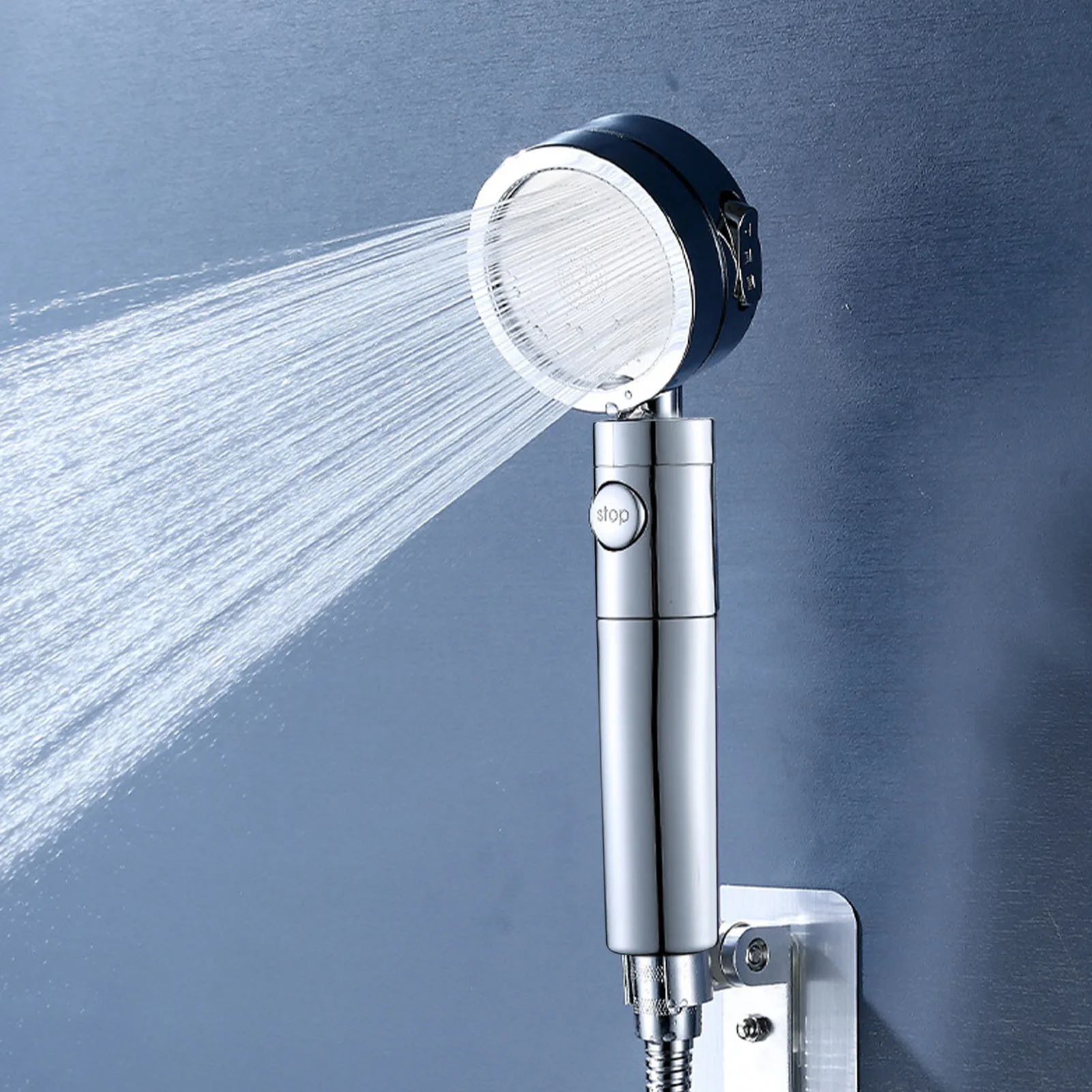 

Universal 4-point Interface Hand-held Shower Head 3-settings High Pressure Showerhead One-button Stop Water Bathroom Accessories