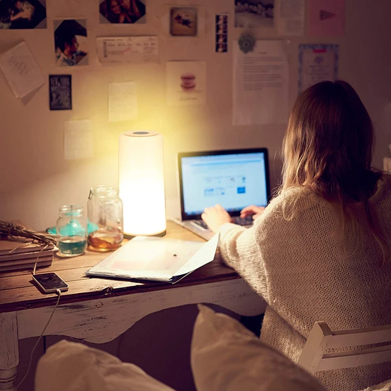 

Table Lamp - Contact Sensor Bedside Lamp, Dimmable Warm White Contact Lamp and RGB Color Changing Nightstand Light