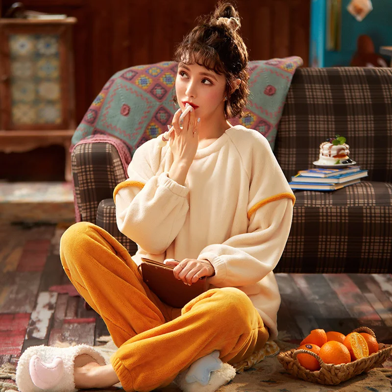 

Pajamas Can Be Worn Out in Autumn And Winter, Comfortable And Warm Flannel Coral Fleece Oversize Women's Suit Home Clothes