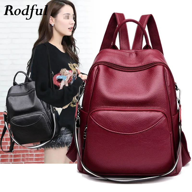 Большой Вместительный черный серый мягкий женский кожаный рюкзак повседневный