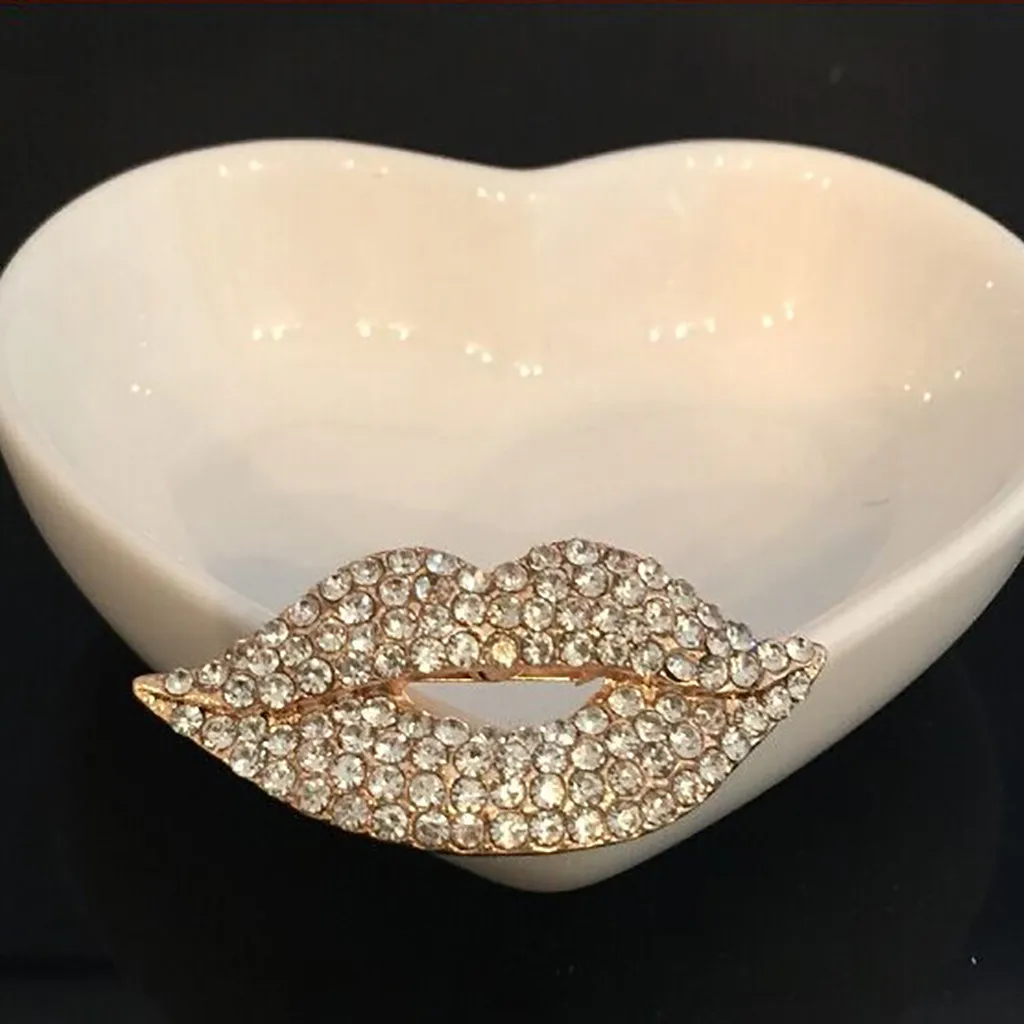 Сексуальный красный кристалл губы Броши эмалевая помада булавки Женский