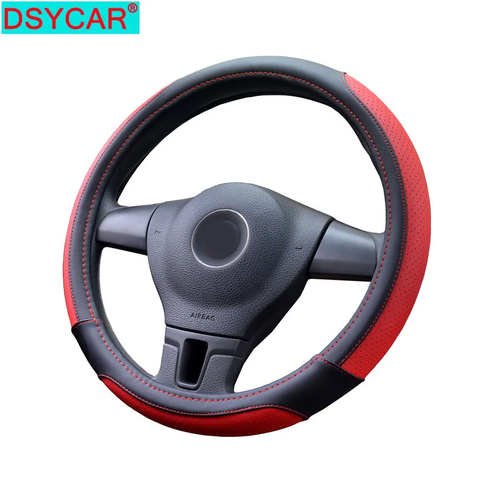

DSYCAR 1Pcs PU Leather Car Steering Wheel Cover 38cm Non-Slip Sweat-proof Breathable Contrast Color Walnut Wood Car Accessories