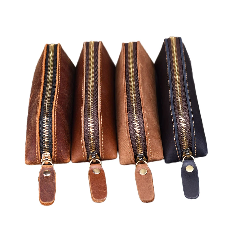 Пенал сумочка из натуральной кожи на молнии вместительная винтажная кожа Crazy Horse
