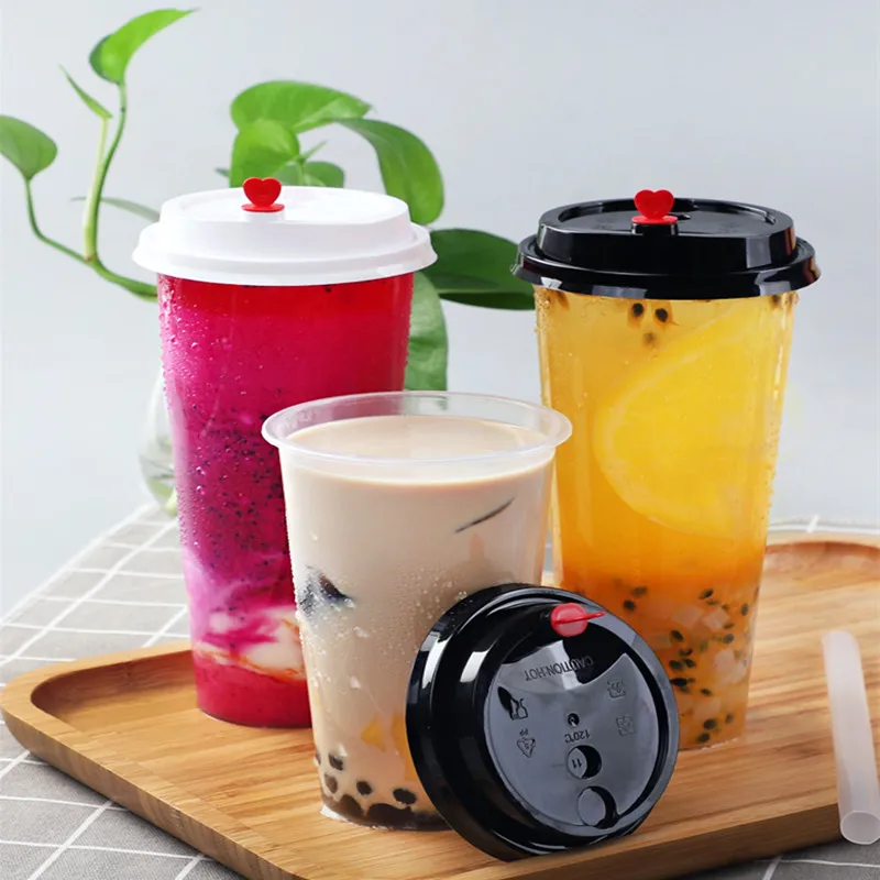 

50pcs High quality 90 caliber creative disposable milk tea cup 500ml transparent coffee tea juice drink plastic cups with lid