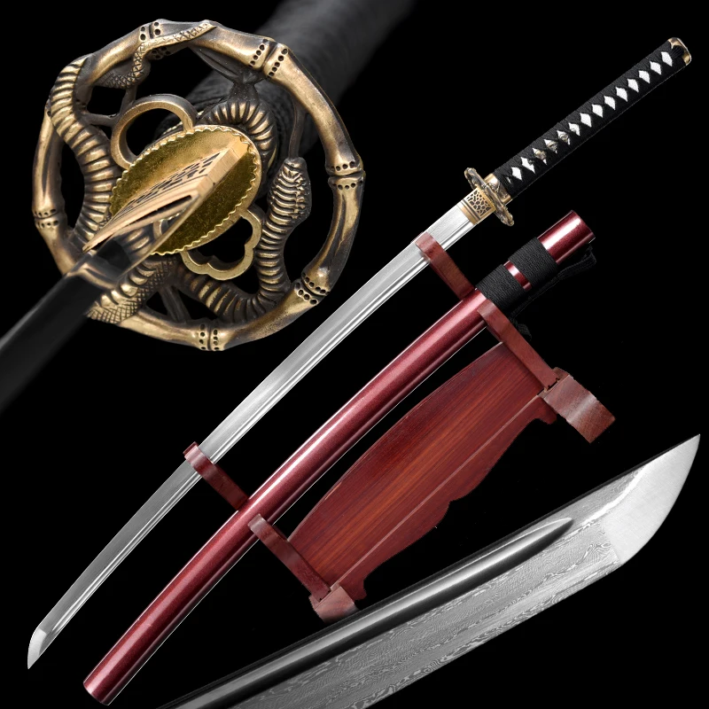 

Folded Steel Clay Blade Snake Jpanese Katanas Razor Sharp Real Swords Handmade Full Tang 41 Inch Warrior Catana Dark Red Saya