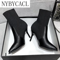 women boots stretch fabric ankle boots for women pointed toe high heel woman autumn winter boots high heels zapatos para mujer