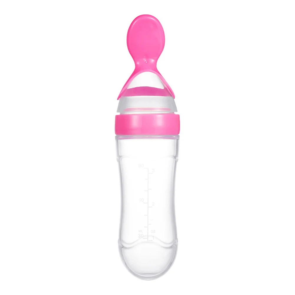

1 Pc Squeeze Feeder Bottle Silicone Newborn Baby Training With Spoon Cover Suction Cup Feeding Spoon Food Supplement Feeding