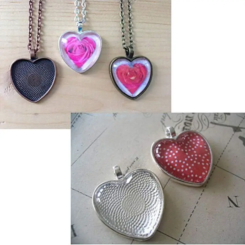 

10Pcs Heart Bezels Pendant Trays with Glass Cabochon Dome Tiles Jewelry Making