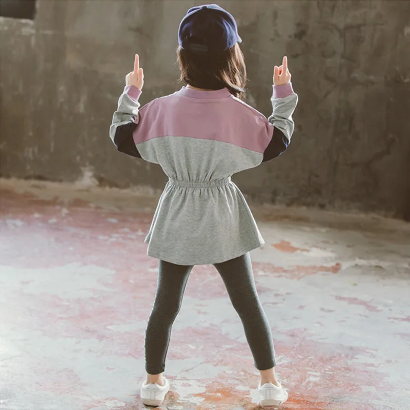 Комплект одежды для девочек свитшот с длинным рукавом и отстрочкой на талии
