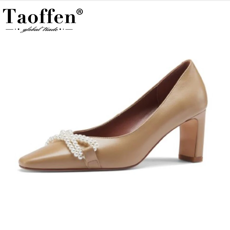 

Taoffen/женские туфли-лодочки из коровьей кожи; Новый стиль; Пикантная обувь на высоком каблуке; Женские весенние вечерние туфли с бусинами; Жен...