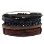 4 шт.компл. Модный Стильный винтажный женский мужской браслет ручной работы с деревянными бусинами мужской кожаный браслет для женщин ювелирные изделия