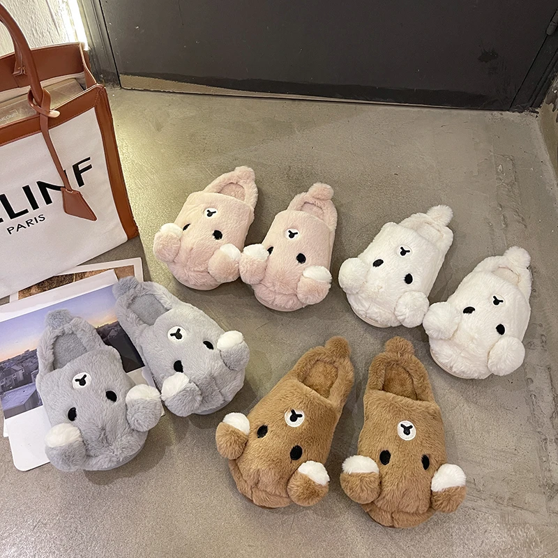 

Зимние теплые тапочки для женщин, Симпатичные домашние тапочки, красивые домашние тапочки с животными, стильная обувь на плоской подошве, д...