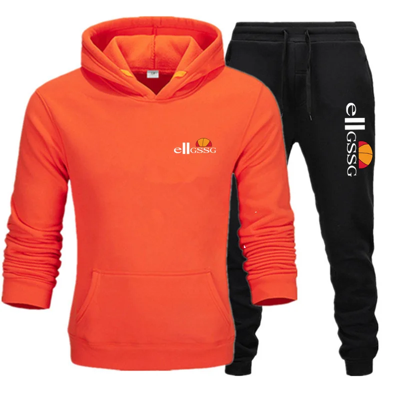 

Men's fashion casual sports suit pure color hoodie simple style trousers with pure cotton side pants street running jogging