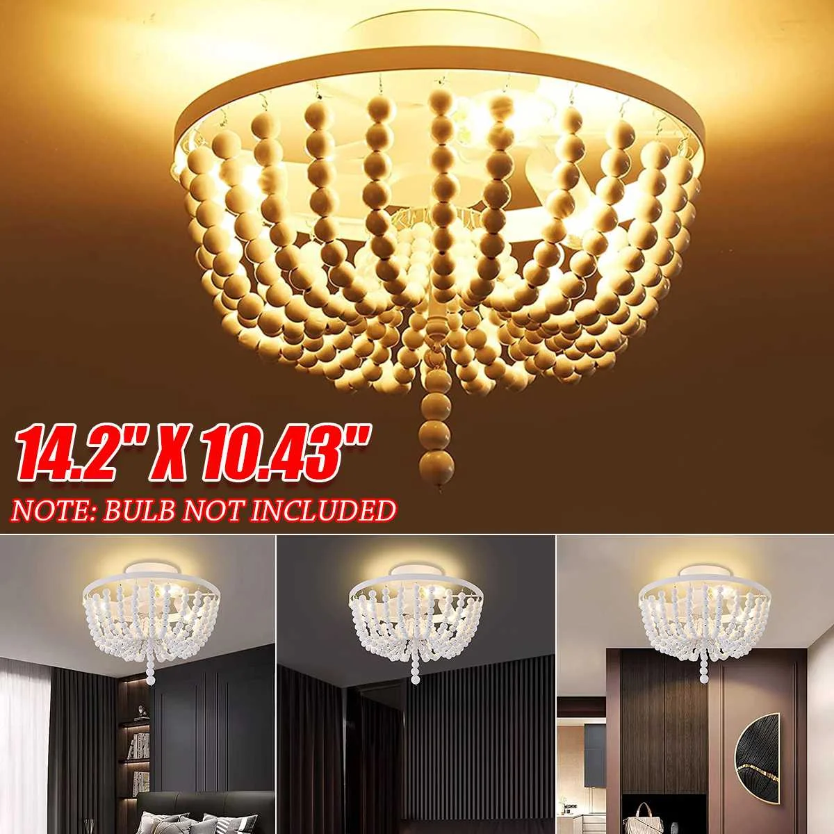 

Retro Loft Vintage Rustic Round Wooden Beads Pendant Lamp E12 Hanging Lamp Decor Lights Modern for Living Room Hotel Kitchen