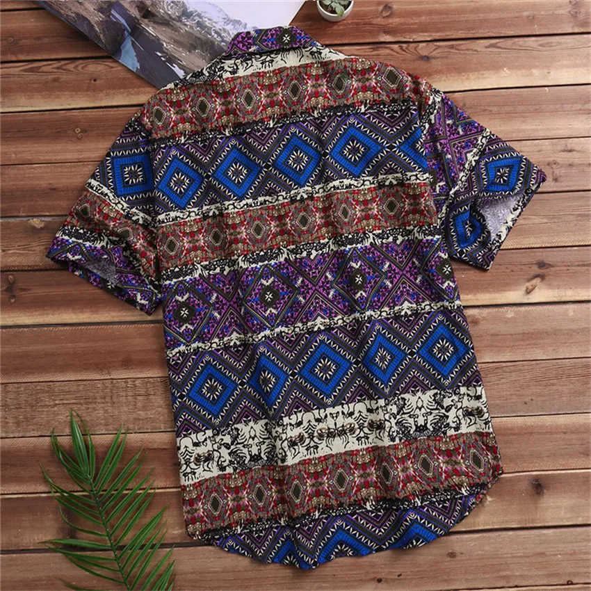 2022 Men Shirts Short Sleeve Printed Colorful Casual Blouse Hawaiian Shirt Male Tops Summer Geometric Shirts