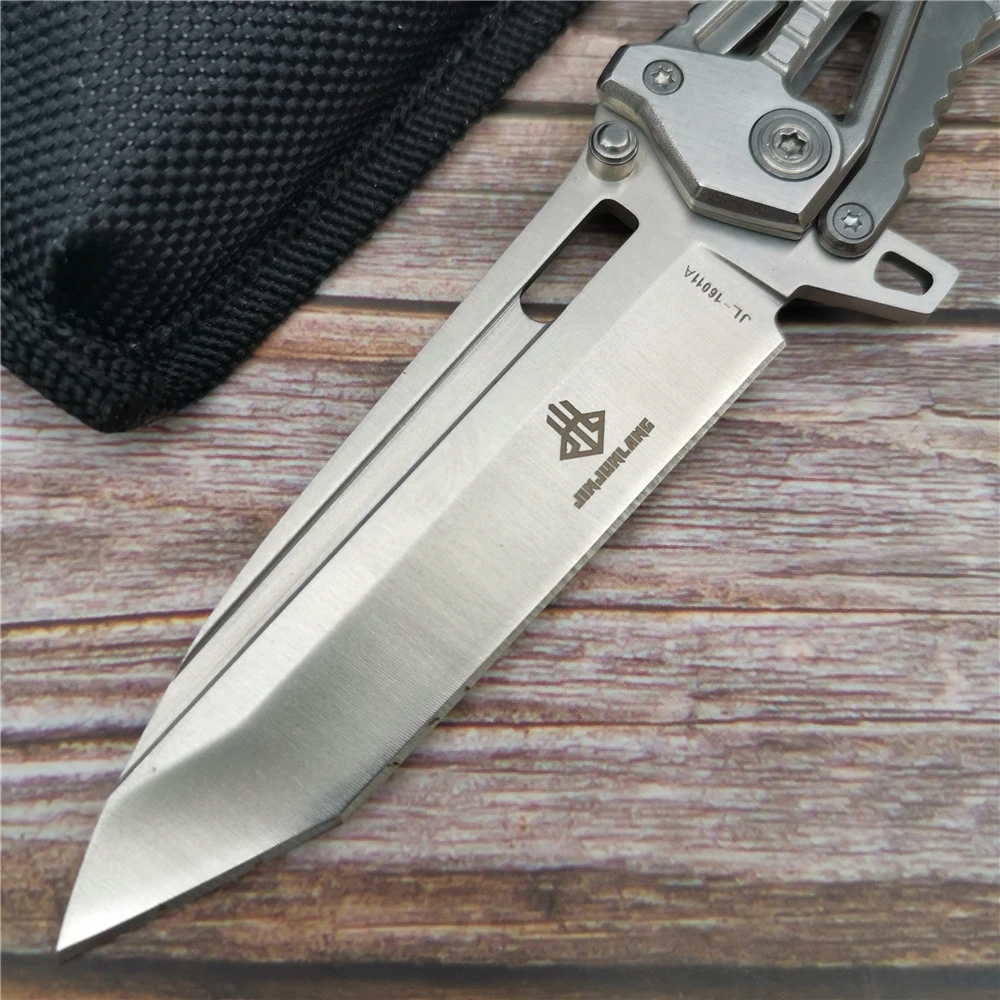 Нож складной серебристый из нержавеющей стали прочный долговечный для кемпинга