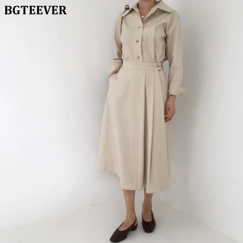 Платье BGTEEVER женское однобортное с длинным рукавом повседневное минималистское