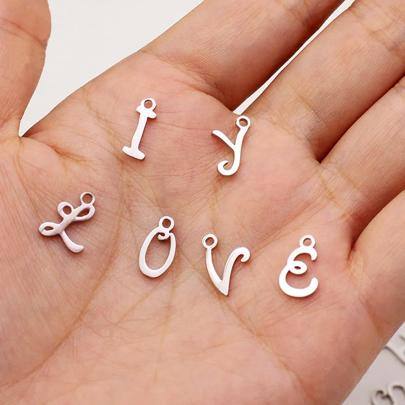 10pcs/lot Stainless Steel Initial Letter Charms Mini Lot for Necklace Bracelet Pendant DIY Making Jewelry Accesspries | Украшения и