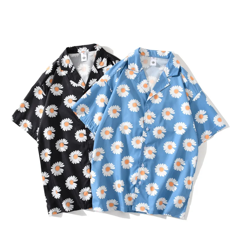 Рубашки в стиле хип хоп с цветочным принтом летняя пляжная уличная гавайская