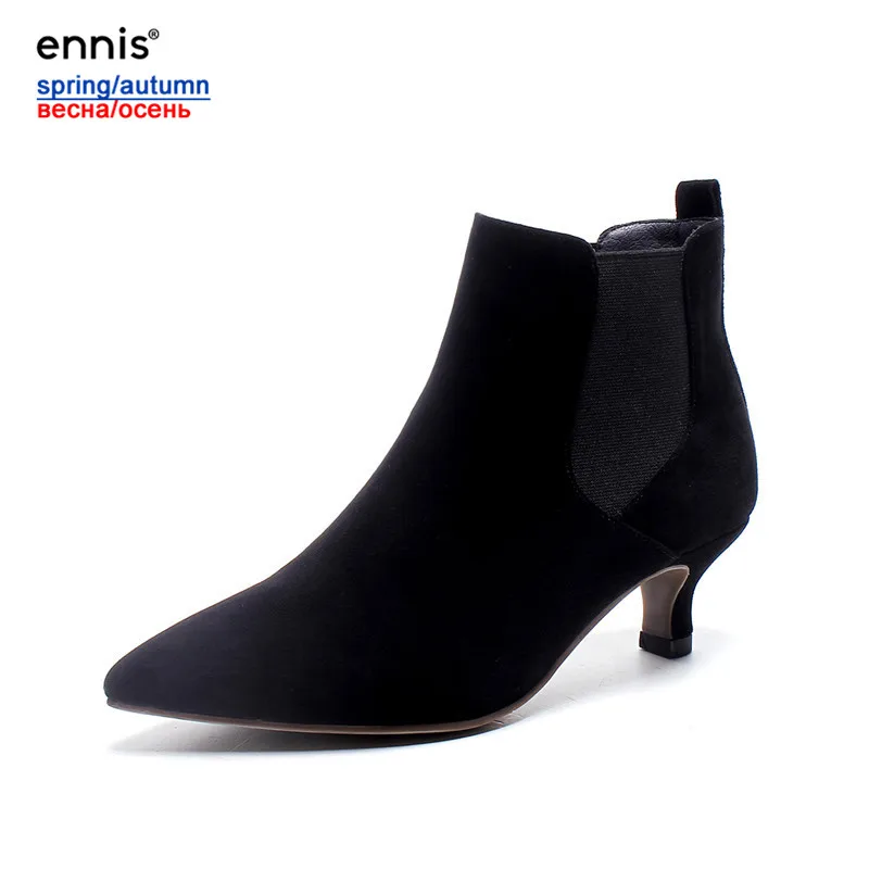 Black ENNIS/ г.; европейский дизайн; замшевая женская обувь; элегантные женские ботильоны с острым носком; ботинки из натуральной кожи на маленьком каблуке; A786 - Цвет: Black