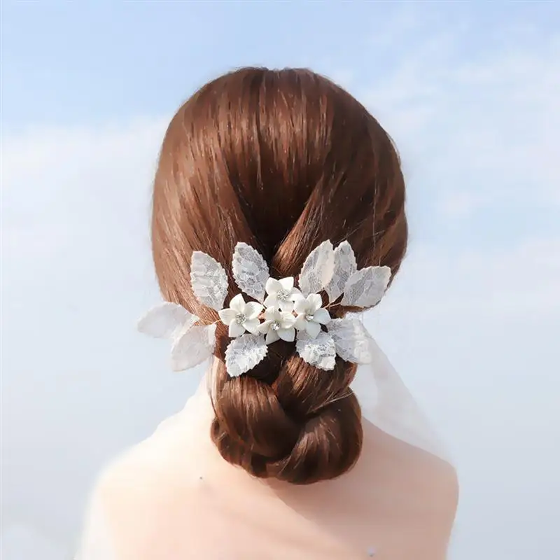 Гребень для волос из полимерной глины с цветами свадебная Шпилька кружевной