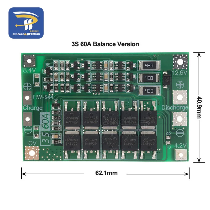 60A Balance 3S 40A 60A литий-ионная литиевая батарея 18650 зарядное устройство PCB плата защиты BMS с балансом для электродвигателя 11,1 В 12,6 в Lipo ячейка - Цвет: 60A Balance