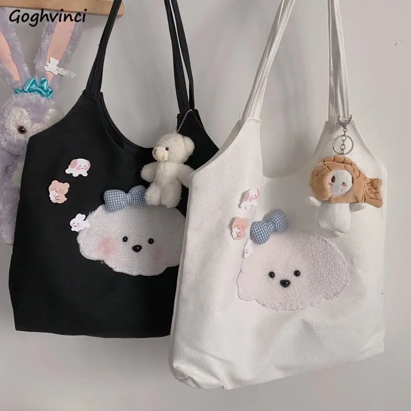 

Cartoon Shoulder Bags Women Kawaii Sweet Students Book School Large Capacity Shopping Canvas Bag Cute Dog Design Ins Totes Chic