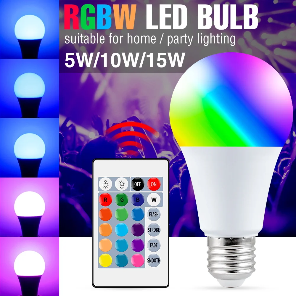 RGB светодиодная лампочка E27 220 В, лампа с дистанционным управлением, светодиодная точечная лампа, Волшебная лампочка 110 В, светодиодные лампо...