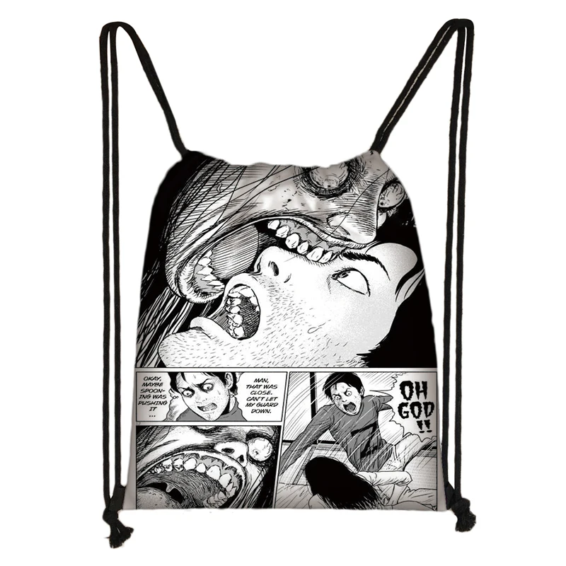 skdmanga16 Horror manga drawstring сумка Junji Ito Женская и мужская сумка для хранения Jorogumo/slug девушка холщовый рюкзак дорожный рюкзак Подростковая сумка - Цвет: skdmanga16