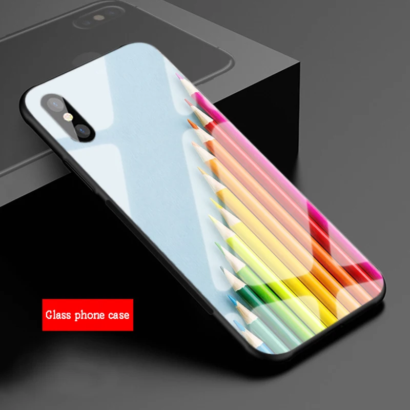 Цветной чехол для телефона из закаленного стекла с рисунком карандаша iphone 13 12 11 Pro