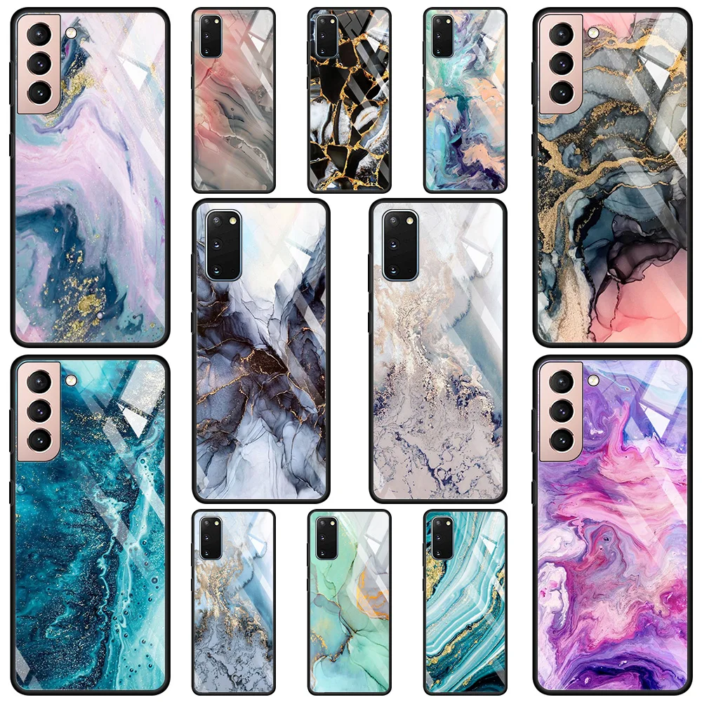 

Tempered Glass Case For Samsung S20 FE S21 FE S21 S20 Ultra Coque For Galaxy S21 S20 S10 S9 Plus S10e Shell colorfull marble