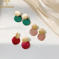 xiyanike sweet romantic candy color earrings korea golden green pink retro geometric earrings studs women party jewelry 2020