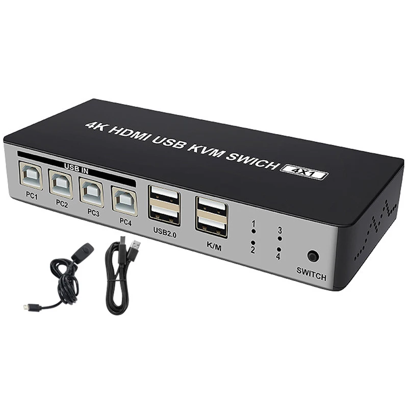 

4 Port HDMI Kvm Switch Support Max 4K 30Hz Input with USB2.0 Hub 4 in 1 Out Kvm Switch