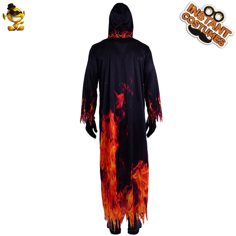 

DSPLAY Men Deluxe Skeleton Fire Costume Role Play Purim Party Cosplay Scary Skull Ghost Robe for Adult Halloween Costumes