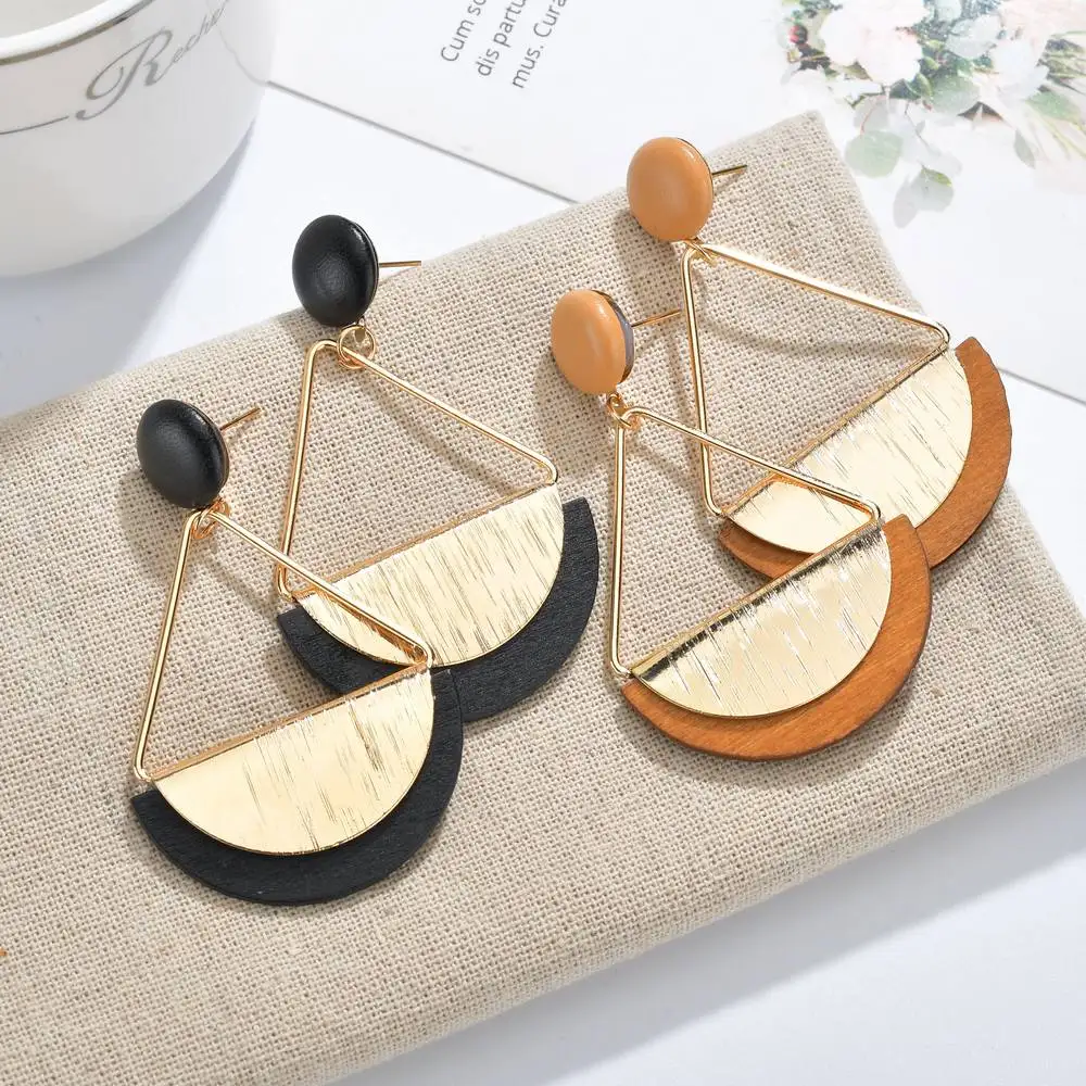 MissCyCy 2019 Корея горячая Распродажа серьги полукруглый деревянная серьга