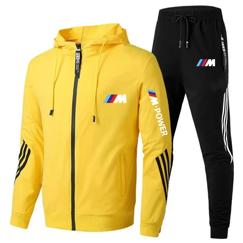 

2021New BMW M Men's Football Sets Zipper Hoodie+Pants Two Pieces Casual Tracksuit Male Sportswear Gym Brand Clothing Sweat Suit