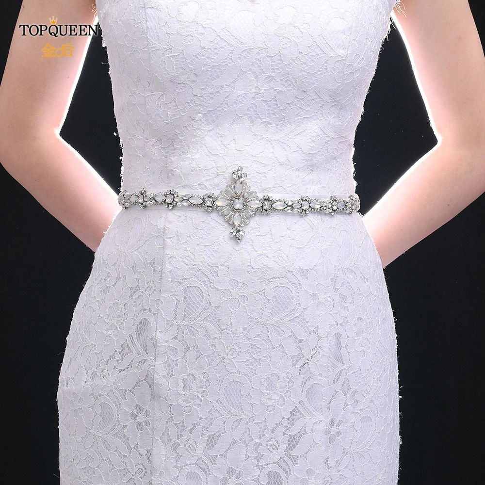 

TOPQUEEN S356 Bridal Opal Belts Wedding Sash Belt Rhinestone Belt with Clear Belt for Wedding Dress Bridesmaid Beaded Belt